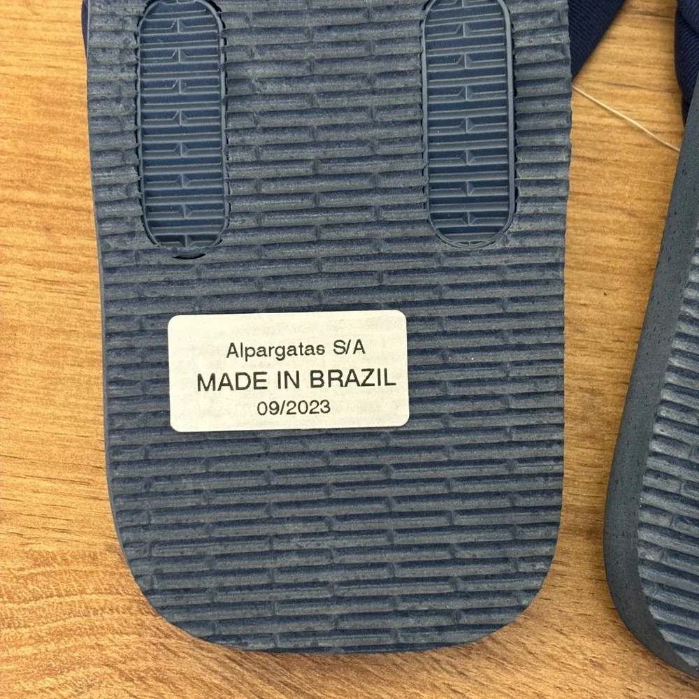HAVAIANAS Urban Print Flip Flop Navy Blue Stripe Men Size 9/10 Pool Cotton Strap